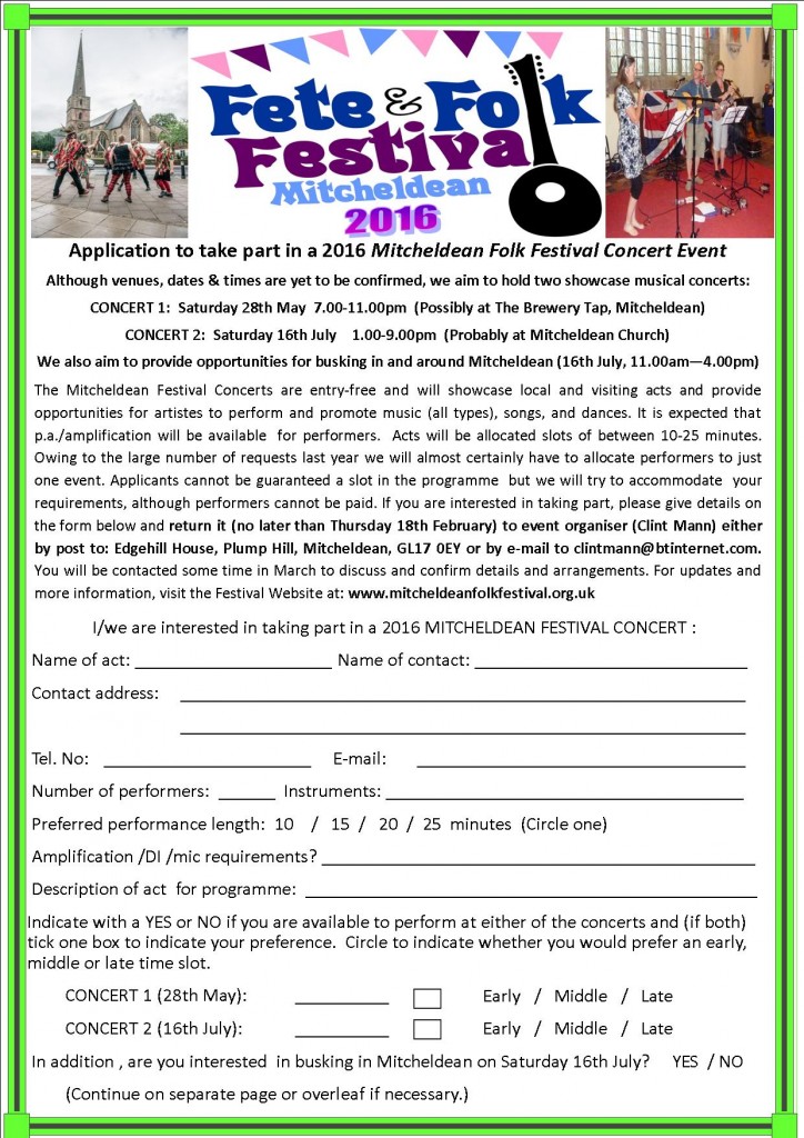 2016 Festival Concert Application Form Mitcheldean Festival